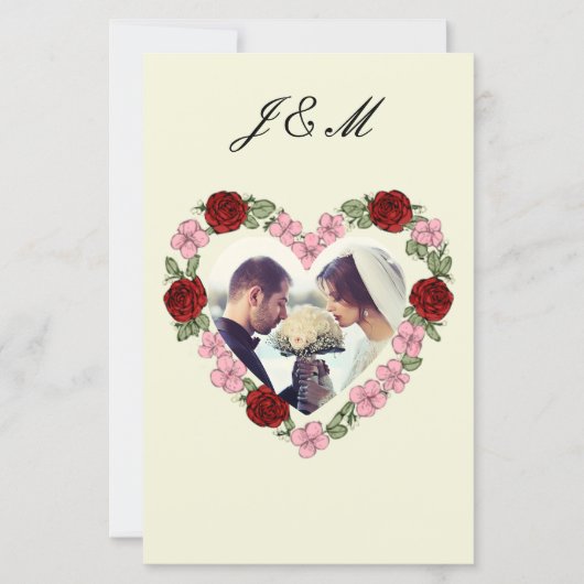 Elegant Cream Rose Heart Wedding Invitation (正面)