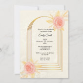 Elegant Cream Roses Golden  Luxury  Bridal Shower 招待状 (正面)