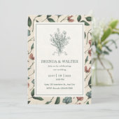 Elegant Cream Rustic Wildflower Sketch Wedding  招待状 (スタンド正面)