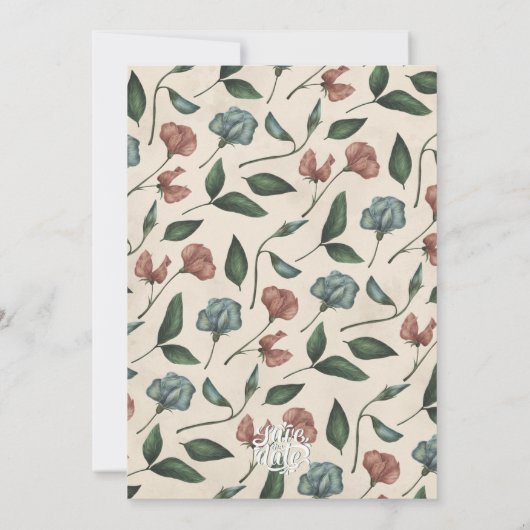 Elegant Cream Rustic Wildflower Sketch Wedding  招待状 (裏面)