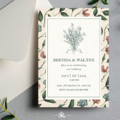 Elegant Cream Rustic Wildflower Sketch Wedding 招待状
