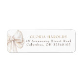 Elegant Cream White Bow Bridal Shower ラベル (正面)