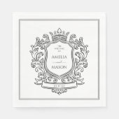 Elegant Crest Black and White Paper Wedding スタンダードランチョンナプキン (正面)