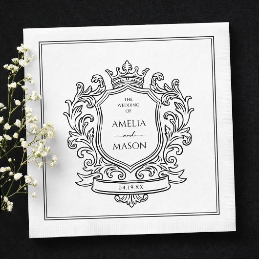 Elegant Crest Black and White Paper Wedding スタンダードランチョンナプキン
