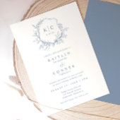 Elegant Crest Dusty Blue Classic Formal Wedding 招待状