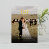 Elegant Crest Monogram 1 Photo Thank You Wedding  箔招待状 (立ち正面)