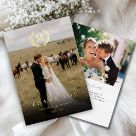 Elegant Crest Monogram 2 Photo Thank You Wedding 箔招待状
