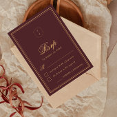 Elegant Crest Monogram Burgundy Gold Fall Wedding 出欠カード