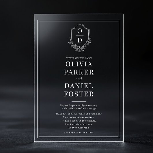 Elegant Crest Monogram Luxury Wedding アクリル招待状