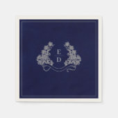 Elegant Crest Monogram Navy Heritage Wedding スタンダードカクテルナプキン (正面)