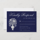 Elegant Crest Monogram Navy Heritage Wedding 出欠カード (正面)