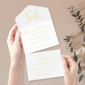 Elegant Crest Monogram Script Wedding オールインワン招待状