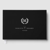Elegant Crest Monogram Wedding Black ゲストブック (正面)