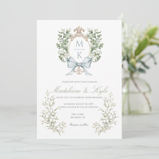 Elegant Crest Monogram Wedding Invitation 招待状 (スタンド正面)