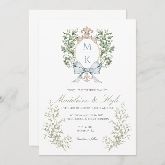 Elegant Crest Monogram Wedding Invitation 招待状 (正面/裏面)