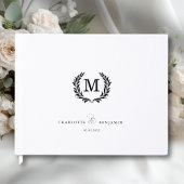Elegant Crest Monogram Wedding White ゲストブック