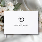 Elegant Crest Monogram Wedding White ゲストブック