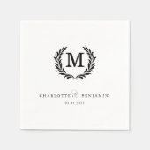 Elegant Crest Monogram White Wedding スタンダードカクテルナプキン (正面)
