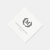 Elegant Crest Monogram White Wedding スタンダードカクテルナプキン (角)