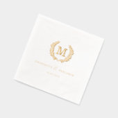 Elegant Crest Monogram White Wedding 箔ナプキン (左)
