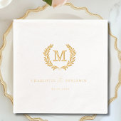 Elegant Crest Monogram White Wedding  箔ナプキン