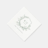 Elegant Crest Sage Green Wedding Logo スタンダードカクテルナプキン (角)
