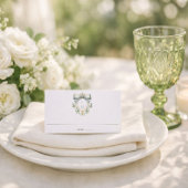 Elegant Crest w/ Sage Green Bow | Monogram Wedding プレイスカード