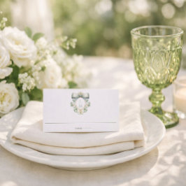 Elegant Crest w/ Sage Green Bow | Monogram Wedding プレイスカード