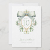 Elegant Crest with Sage Green Bow Table Number ノートカード (正面)