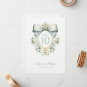 Elegant Crest with Sage Green Bow Table Number ノートカード (正面/裏面インサイチュ)
