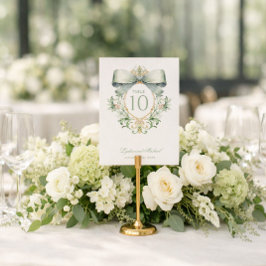 Elegant Crest with Sage Green Bow Table Number ノートカード