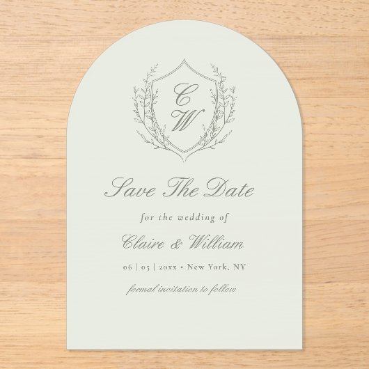 Elegant Crest Wreath Save the Date アクリル招待状 (正面)