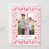 Elegant Crimson Folk Watercolor Christmas Photo シーズンカード (正面)