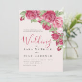 Elegant Crimson & Pink Roses Wedding Invitation 招待状 (スタンド正面)
