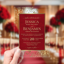 Elegant Crimson Red & Gold Stylish Text Wedding