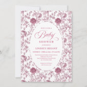 Elegant Crimson Rose Pattern Baby Shower Invites 招待状 (正面)