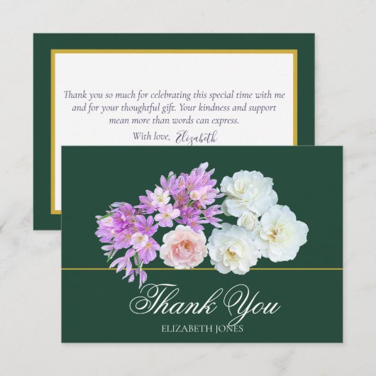 Elegant Crocus & Rose Bridal Shower Thank You Card サンキューカード (正面/裏面)