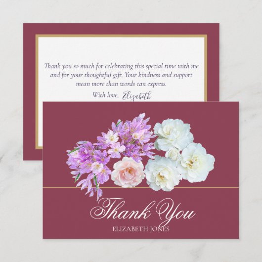 Elegant Crocus & Rose Bridal Shower Thank You Card サンキューカード (正面/裏面)