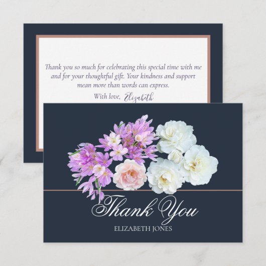Elegant Crocus & Rose Bridal Shower Thank You Card サンキューカード (正面/裏面)