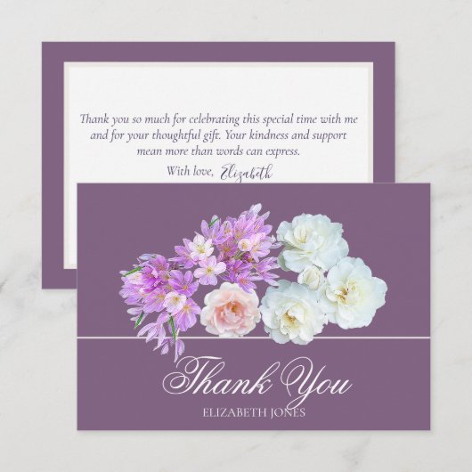 Elegant Crocus & Rose Bridal Shower Thank You Card サンキューカード (正面/裏面)
