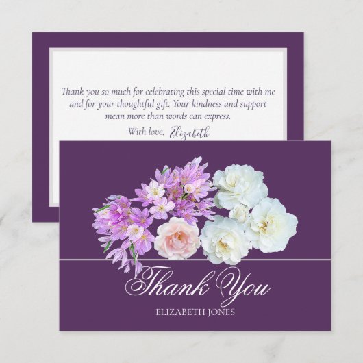 Elegant Crocus & Rose Bridal Shower Thank You Card サンキューカード (正面/裏面)