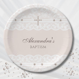 Elegant Cross Christening Christian Baptism ペーパープレート