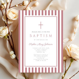 Elegant Cross Dusty Pink Girl Baptism  招待状