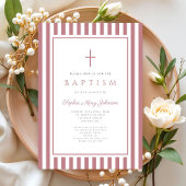 Elegant Cross Dusty Pink Girl Baptism  招待状