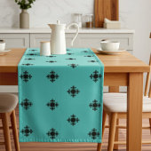 Elegant Cross Motif in Black and Pastel Teal Blue ロングテーブルランナー