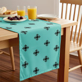 Elegant Cross Motif in Black and Pastel Teal Blue ロングテーブルランナー