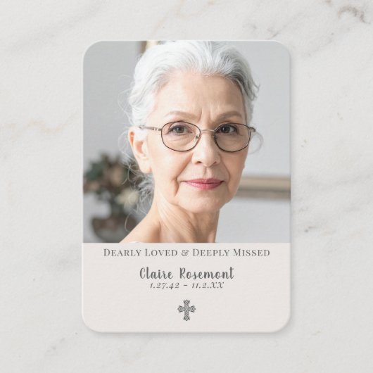 Elegant Cross Photo Memorial Prayer Card 名刺 (正面)