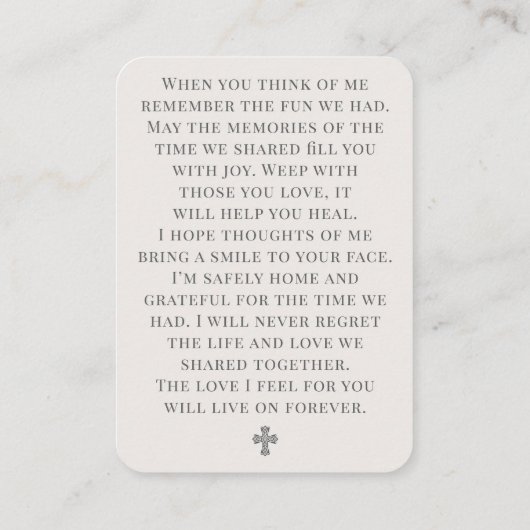 Elegant Cross Photo Memorial Prayer Card 名刺 (裏面)