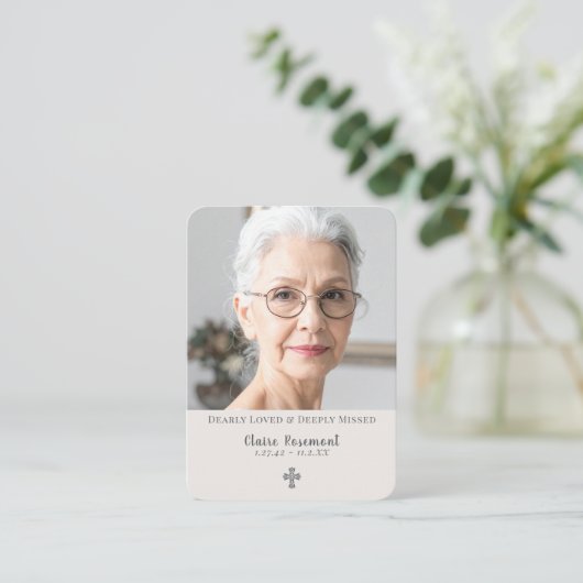 Elegant Cross Photo Memorial Prayer Card 名刺 (スタンド正面)