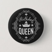 Elegant Crown Birthday Queen Typography Black 缶バッジ (正面)